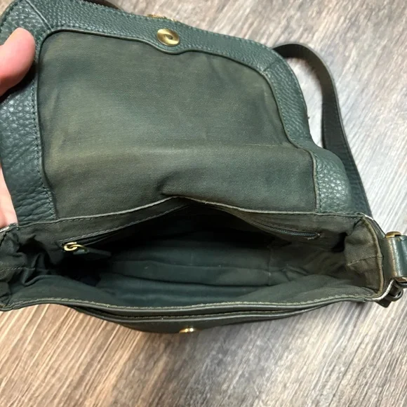 Fossil Leather Crossbody Purse - forest green leather, gold hardware. - Picture 5 of 14